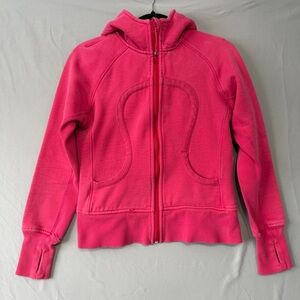 Lululemon Womens Scuba Full Zip Hoodie Size 6 Pink Distressed Loungewear READ